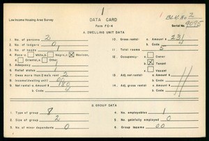 WPA Low income housing area survey data card 1, serial 9095