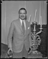 Don L. Overman, cocoa buyer, on vacation at the Ambassador Hotel, Los Angeles, 1935