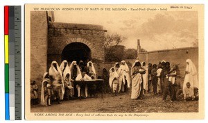 Missionaries with the sick at a dispensary, Rawalpindi, India, ca.1920-1940