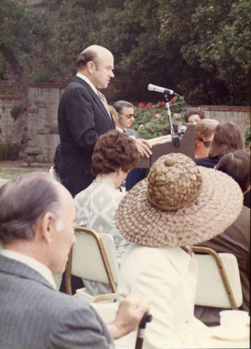 Dr. Young speaking at an event at the President's Home, LA Campus (Color)