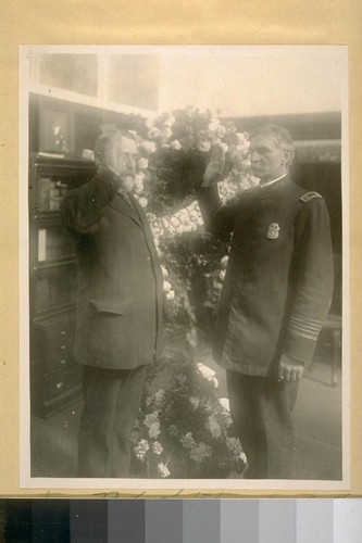 Jesse B. Cook taking his oath of office as Chief of Police, San Francisco, Calif., January 8th, 1908 and Col. A.D. Cutter, Pres. of Police Commission