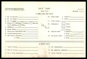 WPA Low income housing area survey data card 133, serial 22551, vacant