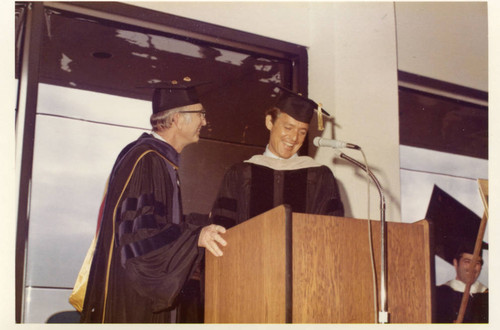 Dr. J. P. Sanders and President Banowsky at the podium