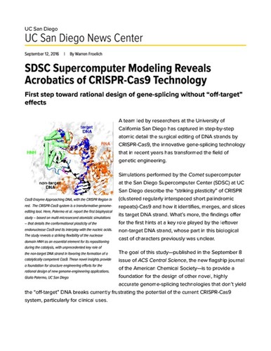 SDSC Supercomputer Modeling Reveals Acrobatics of CRISPR-Cas9 Technology
