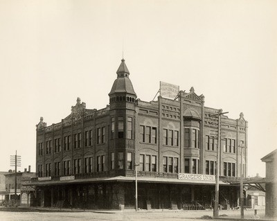 Stockton - Streets - circa 1890s: Grangers Union Building corner of Weber St. and California St