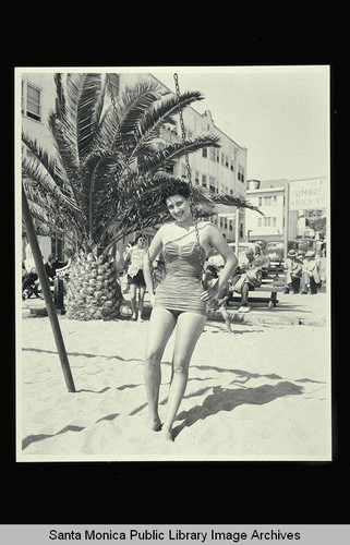 Girl in a swing at Muscle Beach on August 19, 1951