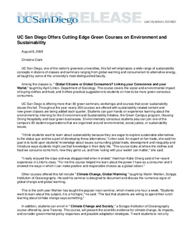 UC San Diego Offers Cutting Edge Green Courses on Environment and Sustainability