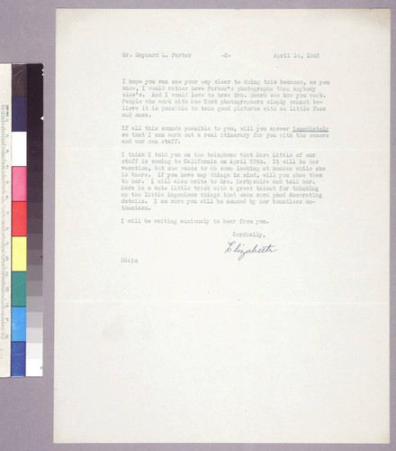 Correspondence: House Beautiful-Gordon, Elizabeth. Letter to Maynard L. Parker, April 14, 1943, p. 2