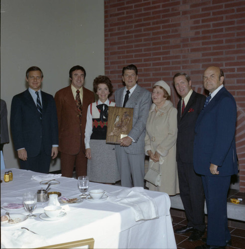 Group photo during Reagan tree planting dedication at Pepperdine University, 1973