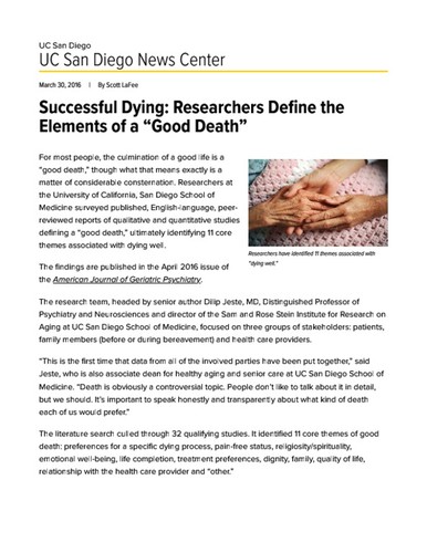 Successful Dying: Researchers Define the Elements of a “Good Death”