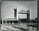 [Tower Bridge under construction, with bridge raised, Sacramento]