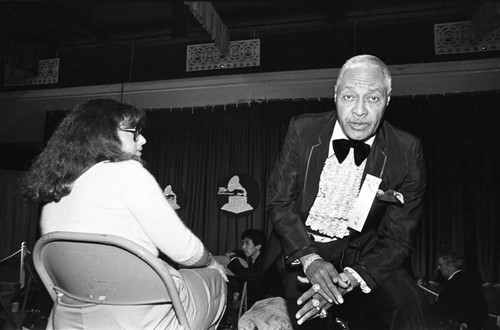 Members of the press sitting backstage the Grammy Awards, Los Angeles, 1983