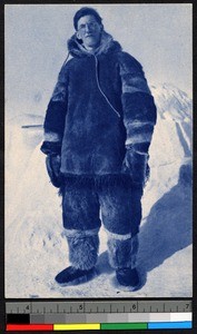 Missionary father wearing thick fur clothing, Canada, ca.1920-1940