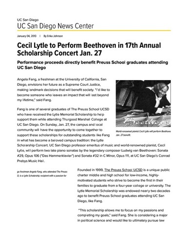 Cecil Lytle to Perform Beethoven in 17th Annual Scholarship Concert Jan. 27