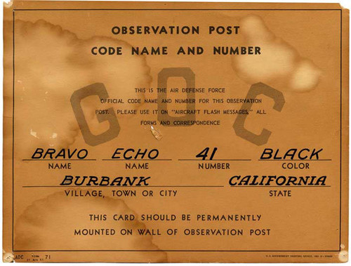 Burbank Observation Post sign