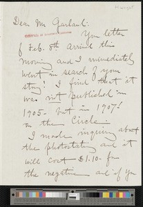 Helen Wright, letter, to Hamlin Garland