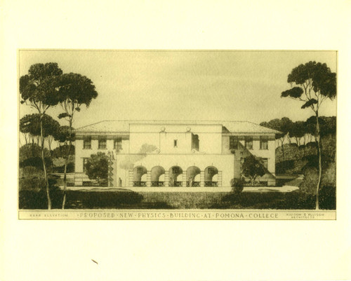 Proposed physics building rear elevation, Pomona College