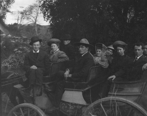 Several members of the Gilman Family seated in carriage in Banning, California