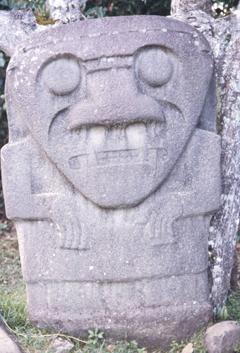 Stone statue with triangular head, San Agustín, Colombia, 1975