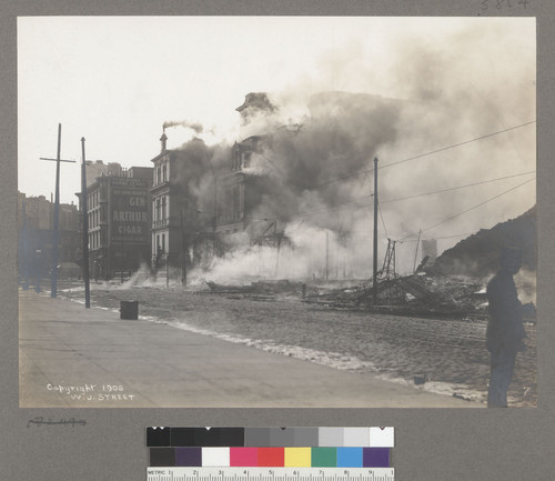 [Burning of Lincoln School. Fifth Street, between Market and Mission Streets.]