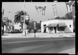 Metal "76" signs & station at South Figueroa Street and West Adams Boulevard, Los Angeles, CA, 1935