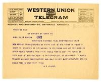 Telegram from William Randolph Hearst to Julia Morgan, March 20, 1920