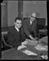 U.S. Attorney Peirson M. Hall with unidentified man, Los Angeles, 1933-1937