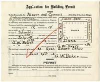 Application for Building Permit for G. W. Baker's real estate office