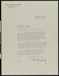 Harlow Lindley, letter, 1922-01-14, to Hamlin Garland