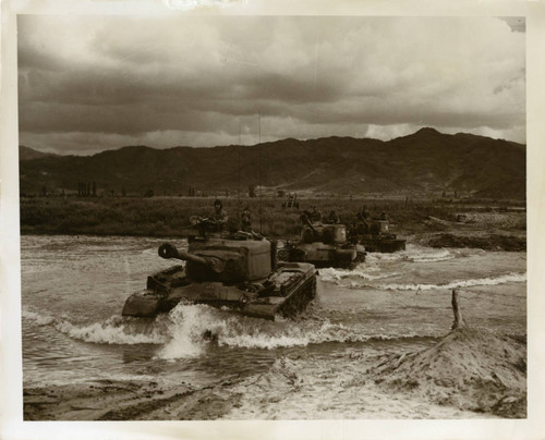 Tanks crossing river in Korea