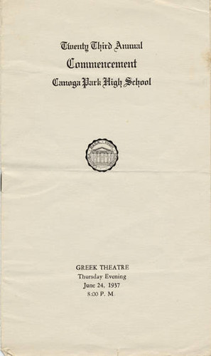 Canoga Park High School Commencement Brochure, 1937