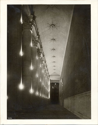 [Vestibule of Palace of Agriculture at night, Panama-Pacific International Exposition]