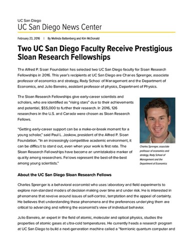 Two UC San Diego Faculty Receive Prestigious Sloan Research Fellowships