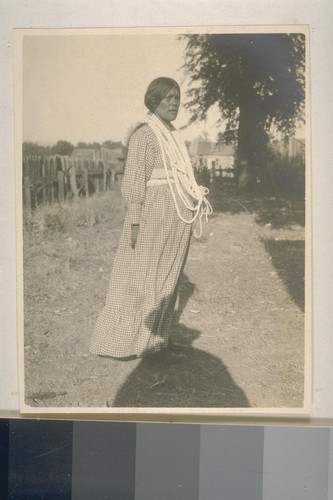 Woman with wampum; St. Turebius Mission, Lake Co.; 21 August 1906; 7 prints