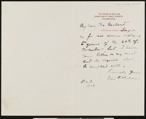 Ellis Paxson Oberholtzer, letter, 1908-12-03, to Hamlin Garland