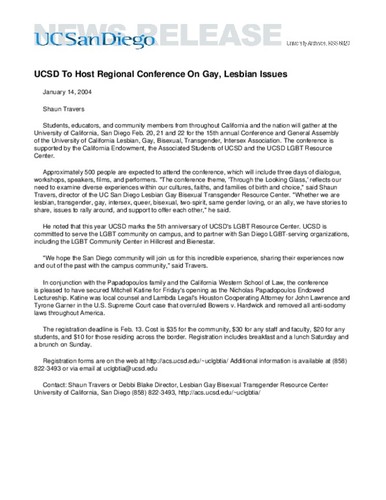 UCSD To Host Regional Conference On Gay, Lesbian Issues
