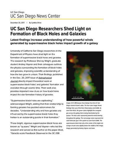 UC San Diego Researchers Shed Light on Formation of Black Holes and Galaxies