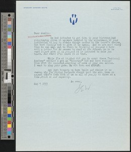 Stewart Edward White, letter, 1933-09-05, to Hamlin Garland