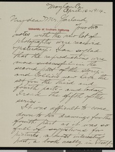 Alice Barber Stephens, letter, 1914-04-16, to Hamlin Garland
