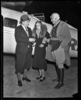 Joseph M. Schenck and Lili Damita after Colonel Roscoe Turner lands their flight, Los Angeles, 1932