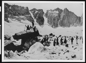 Mountain climbers on Palisade Glacier, out of Big Pine, ca.1900