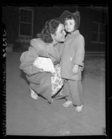 Helen Hathor St. Denis and her mother, Mrs. Jean Hathor Hryciuk after verdict in Los Angeles, Calif., 1946