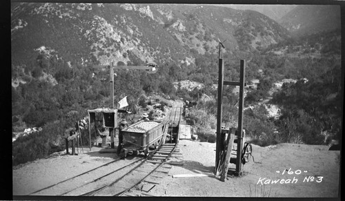 The construction crew working on one of the carts at the tramway at Kaweah #3 Hydro Plant