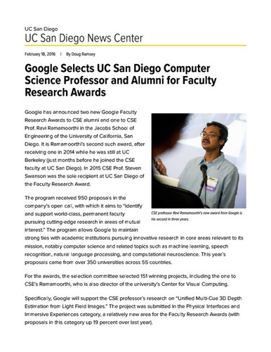 Google Selects UC San Diego Computer Science Professor and Alumni for Faculty Research Awards