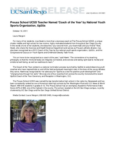 Preuss School UCSD Teacher Named 'Coach of the Year' by National Youth Sports Organization, Up2Us