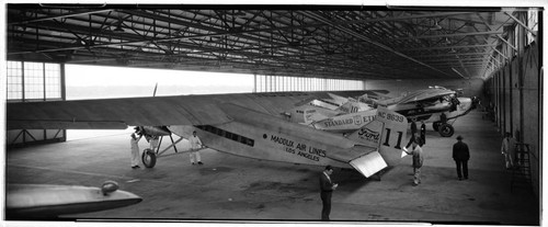 Maddux Air Lines planes in a hangar. approximately 1929