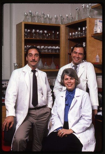 Donald Abrams, Constance Wofsy, and Paul Volberding in laboratory