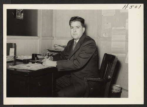 Ray Grow, Reports Officer of the Chicago Area Office. Photographer: Mace, Charles E. Chicago, Illinois