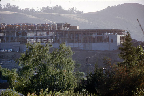 Administration Building under construction, circa 1960, at the Frank Lloyd Wright-designed Marin County Civic Center, San Rafael, California [photograph]