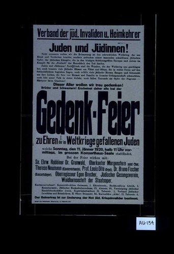 Gedenk-Feier zu Ehren der im Weltkriege gefallenen Juden ... 1920